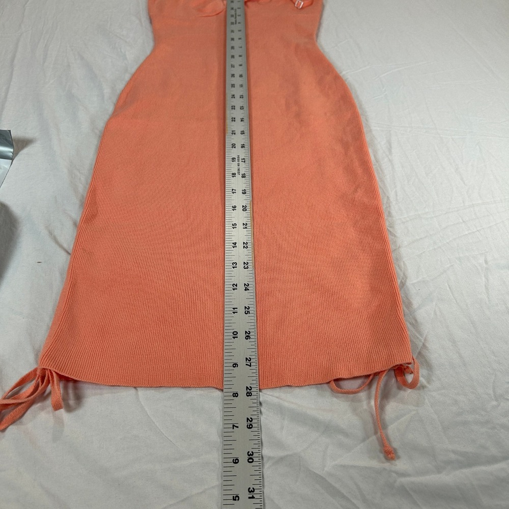 Love Tree Peach Ribbed Bodycon Cami Dress Small V-Neck Twist Front Side Ties - Picture 6 of 8